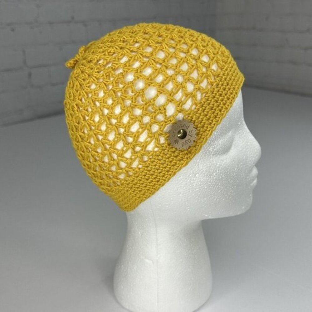 Created‎ By Cyd Handmade Yellow Crochet Cotton Beanie Hat The Clem Pattern NEW